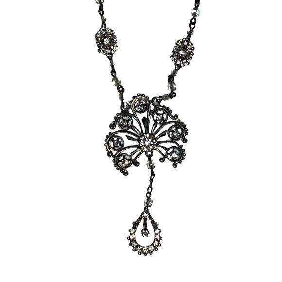 Victorian Crystal & Rhinestone Double Pendant Necklace - Picture 3 of 14